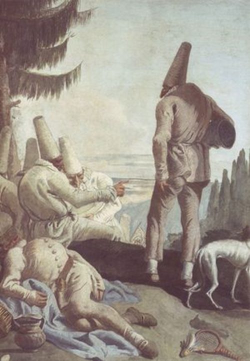 Giandomenico Tiepolo. La partenza di Pulcinella. Da Divertimento per li regazzi